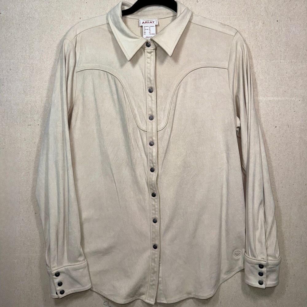 Ariat Womens‎ XL Sage Faux Suede Western Snap Front Shirt Cream 10047255 Long